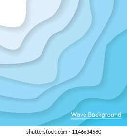 White to Blue 3D Wave Background. paper cut design. banner, flyer, poster or web site design. Paper cut style, Beach vector illustration. 