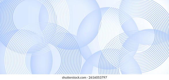 White and blue abstract background with geometric shapes. Modern circle lines pattern. Minimal geometric design. Futuristic concept. 