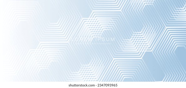 Fondo abstracto azul blanco con líneas geométricas hexagonales brillantes. Patrón moderno de líneas azules brillantes. Concepto de tecnología futurista. Ilustración del vector