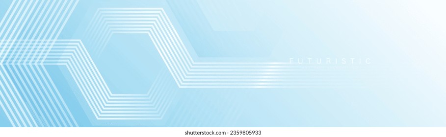 White, blue abstract background with glowing hexagon geometric lines. Modern shiny white lines pattern. Futuristic technology concept. Vector illustration
