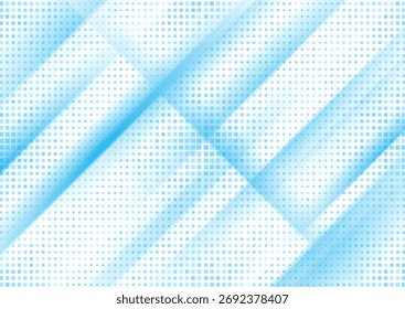 Fondo abstracto azul blanco con rayas lisas y puntos cuadrados de semitono. Concepto geométrico de diseño de Vector