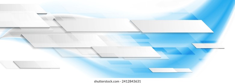 White and blue abstract concept geometric tech banner design with smooth waves. Vector modern background