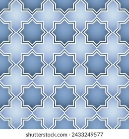 White and blue abstract geometry islamic mosaic texture background. Abstract vector seamless pattern.