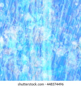 White and blue. Abstract seamless vector pattern. Spots, curved stripes, shapeless blots, streaks, hatching, strokes, wavy lines. Mixed random. Overlap, overlay, translucency.