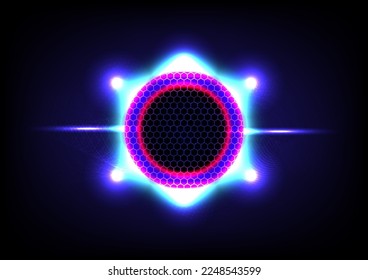White and blue abstract technology background on the black backdrop. Circle and ring of science. Glow and shiny light.
