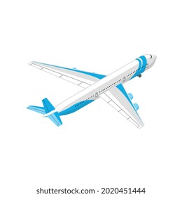 White and blue airplane taking off isometric vector illustration