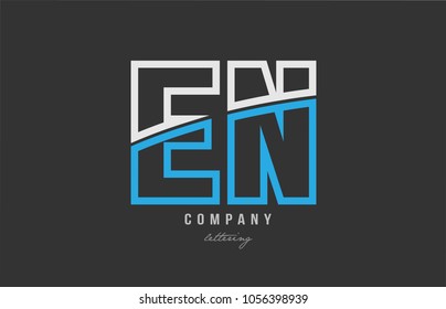 white blue alphabet letter en e n logo combination design on black background suitable for a company or business