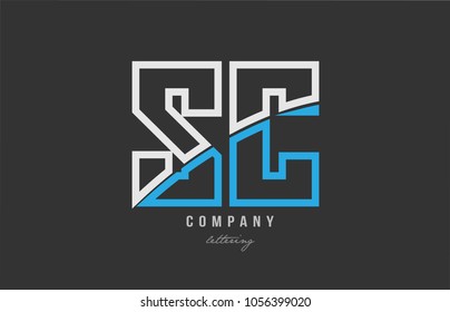 white blue alphabet letter sc s c logo combination design on black background suitable for a company or business