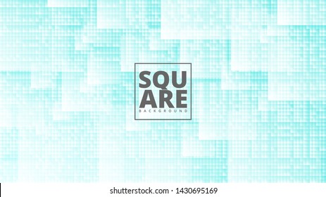 White Blue Background of Squares. Banner for your design. Geometric style. Mosaic grid. Abstract squares background.