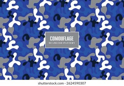 white blue and black forest camouflage seamless pattern