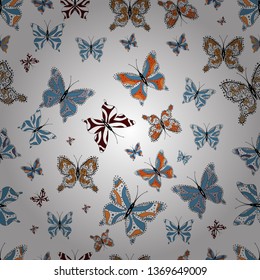 White, blue and black. Seamless pattern with butterflies. Cute background for design of fabric, paper, wrappers and wallpaper.