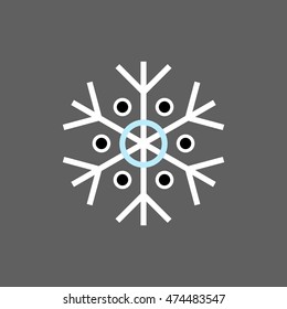 White blue black winter snowflake on grey background. End of year christmas and sale season.