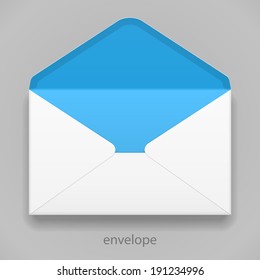 White Blue Blank Envelope Isolated On Gray Background. Ready For Your Design. Product Packing Vector EPS10