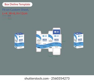 White Blue Box Packaging Design 4x6x12 inch Dieline Template. Design Editable Vectoe File
