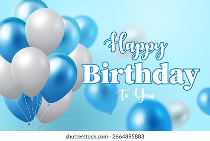 white and blue bright balloon bunch decor happy birthday celebration greeting card and invitation card design element vector illustration.
