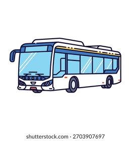 A white and blue bus is displayed on a white background.