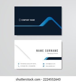 White and blue business card flat design template vector