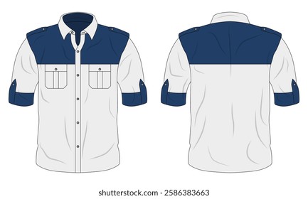 White and blue button down work shirt mockup