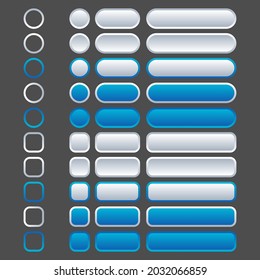 White and blue buttons in neomorphism (neumorphism) style. Easy editable vector isolated illustration. 