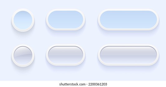 White blue buttons for user interface, simple 3D modern design for mobile, web, social media, business. Minimal style UI icons set, vector illustration.