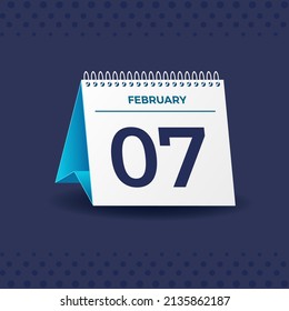 White and blue calendar on Navy blue background. February 7th. Vector. 3D illustration.