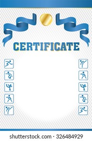 white and blue certificate with ribbon and emblem