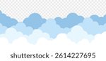 White and blue clouds on a transparent background. Realistic background, cloudy sky. Vector illustration.