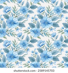 White and blue color flowers on light color background pattern.