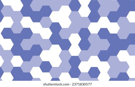 White blue colored camouflage seamless pattern with hexagonal geometric ornament. Abstract army and hunting masking ornament texture. Vector illustration background