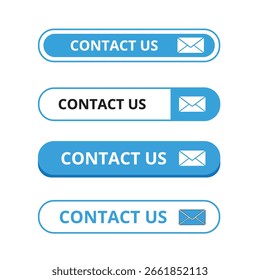White and blue contact us web button with an envelope on a white background