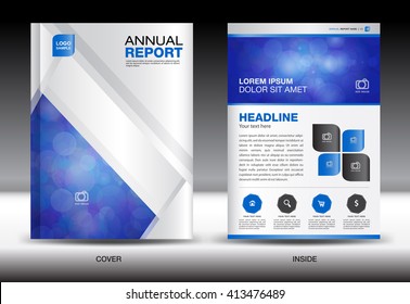 White and blue cover design, Annual report template, business brochure flyer, infographics elements, leaflet, newsletter, poster, catalog, magazine ad, vector