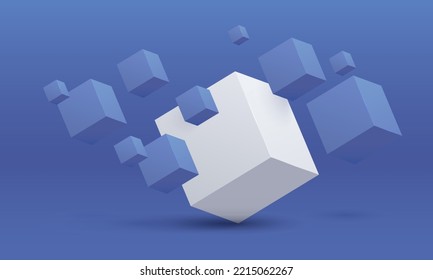 White and blue cubes. Box. Vector illustration. Vector illustration of 3d cubes, Flying cubes, abstraction from three-dimensional figures, space with cubes, 3d objects	
