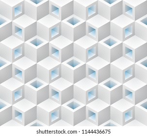 White blue cubes isometric seamless pattern. Vector geometric tileable background.