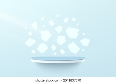 White and Blue cylinder pedestal podium or shelf with geometric pattern background. Vector abstract studio room with 3D platform design. Luxury minimal scene for products showcase, Promotion display.