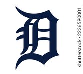 White Blue D Detroit Letter Sports Baseball Team Tigers Logo Icon Sign Sigil Symbol Emblem Badge Vector EPS PNG Transparent No Background