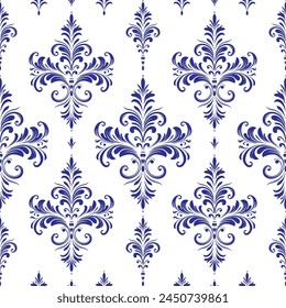 Weiß-blaue Damast Vektorgrafik nahtlose Muster. Klassische Paisley-Elemente. Traditionelle, türkische Motive. Ideal für Stoff und Textil, Bildschirmhintergrund, Verpackung oder jede beliebige Idee.