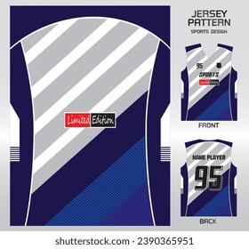 White and blue diagonal stripes pattern design, illustration, textile background for sports t-shirt, football jersey shirt mockup for football club. consistent front view