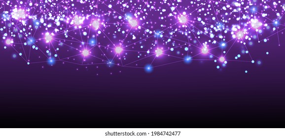 white and blue dot pattern with sparkling hightlight and transparent line on gradient purple black background