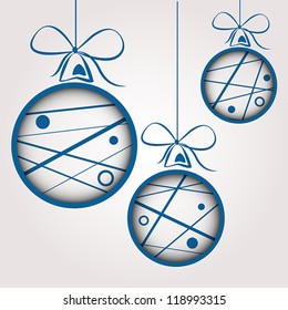 white blue dotted scribbled christmas balls. christmas card.