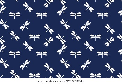 white and blue dragonflies silhouettes pattern design for book cover,background,carpet,wallpaper,clothing,wrapping,Batik,fabric,Vector illustration embroidery style.