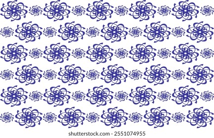 white and blue drawing flower as repeat pattern on blue background, vector, replete pattern image designed for fabric printing, louis vintage, Sakura patter, blue flower chain attach