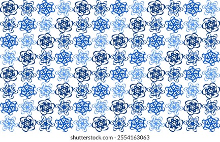 white and blue drawing flower as repeat pattern on blue background, vector, replete pattern image designed for fabric printing, louis vintage, Sakura patter