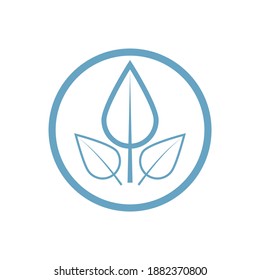 White and blue eco sign with three leaves flat vector illustration