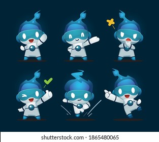 White Blue Flame Modern Robot Hero Mascot Set