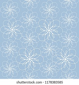 Diseño de encaje floral blanco y azul. Ilustración vectorial.Fondo Hipster.Patrón geométrico sin fisuras.  Aseo para tela, papel pintado, embalaje. elemento mandala.