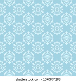 White and blue floral ornamental design. Seamless pattern for textile and wallpapers