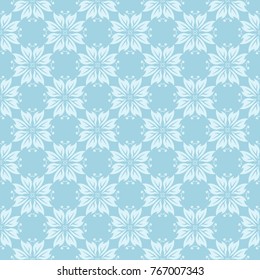 White and blue floral ornamental design. Seamless pattern for textile and wallpapers