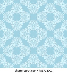 White and blue floral pattern. Seamless ornament for textile and wallpapers