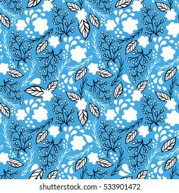 White and blue floral pattern. White-blue seamless texture. Use to print on fabric, wallpaper, wrapping paper, coated surface, greeting cards