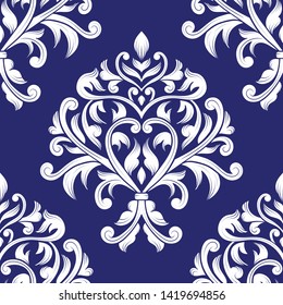 White and blue floral seamless pattern with decorative leaves. Traditional oriental motifs. Vintage ornament template. Paisley elements. Great for fabric and textile.